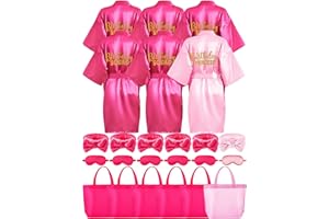 Sintuff 24 Pcs Girls Spa Birthday Party Supplies for 6-12 Years Girls Robes Sleepover Party Supplies Kids Robes Slumber Bulk(Size 14,Pink Birthday)