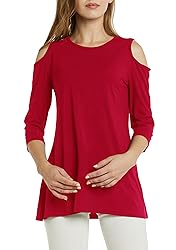 Afibi Womens Cold Shoulder 3/4 Sleeve Swing Tunic