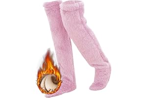 Goose Down Knee Socks for Christmas, Long High Fuzzy Leg Warmers Women, Autumn and Winter Plush Thick Sleeping