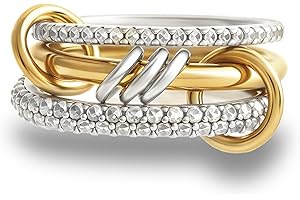 BKC FOCUS ON QUALITY BKC Gold Stackable Rings for Women, 14k Gold Plated Chunky Statement Cubic Zirconia Rings, Silver Gold Multi Ring Interlocking Mixed Metals Stack Rings Set Non Tarnish