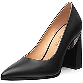 Heisnemca Chunky Block Heels for Women Patent Closed Pointed Toe Pumps Slip on Heels Dress Wedding Shoes 3.5IN