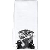 JFFTLL Funny Toothbrush Otter Bathroom Hand Towels, Otter Gifts Decorative Towels for Bathroom Washroom Restroom Decor, Kids Hand Towels, Otters Gifts for Women Men, 16x24 Inch