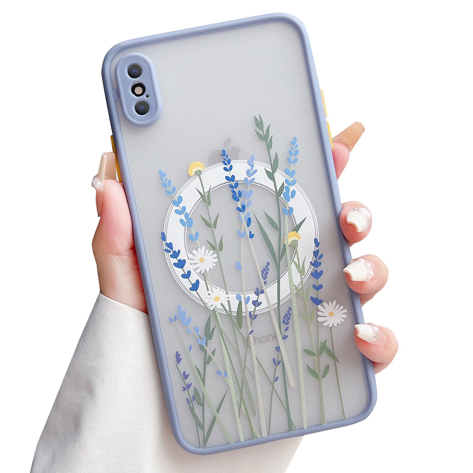Photo 1 of Skyseaco for iPhone Xs Max Case Compatible with MagSafe for Clear Frosted PC Back Protector Flower Shockproof Floral Design Protective Women Girls Phone Cover - Lavender Blooms/Purple