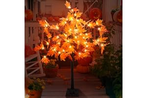 Dehoxara 4FT Prelit Maple Tree Artificial Fall Tree with Acorn Pine Cone 56 LED Autumn Lighted Tree for Thanksgiving Harvest Wedding Party Home Indoor Outdoor Decor
