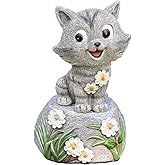 Roman 7.5” Adorable Cat on Rock Garden Statue – Outdoor Figurine – Whimsical Yard, Lawn, or Patio Decor for Cat Lovers