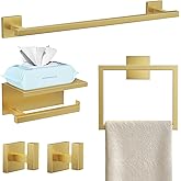 YACVCL 5-Pieces Brushed Gold Bathroom Hardware Accessories Set Stainless Steel Bathroom Towel Bar Set Towel Holder Set for Bathroom,Upgraded Toilet Paper Holder with Shelf,Wall Mounted 23.6"