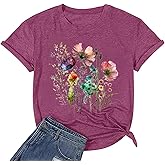 hcihgzr Womens Funny Vintage Boho Wildflower Floral Flower Graphic Shirt Casual Short Sleeve Summer Tee Tops