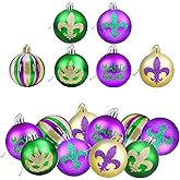 12 PCS Mardi Gras Ball Ornaments Glitter Purple Green Gold Ball Ornaments 2.36" Mardi Gras Shatterproof Hanging Ornaments for Mardi Gras Holiday New Orleans Party Decorations