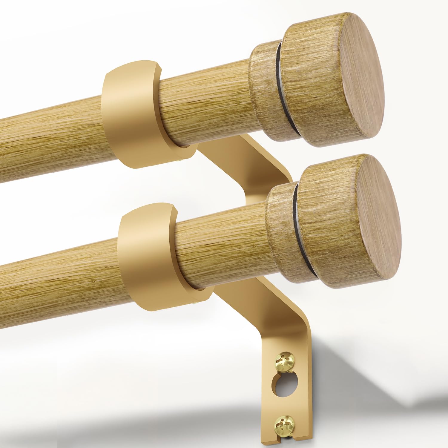 Photo 1 of 2 Pack Natural Light Wood Curtain Rods for Windows 28 to 48 Inches 1" Diameter Heavy Duty Window Curtain Rod Adjustable with Handmade Wood Grain Design for Living Room Bedroom Kitchen Farmhouse