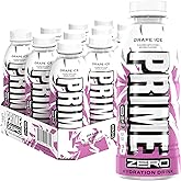 PRIME ZERO GRAPE ICE, Sugar Free Sports Drinks, Electrolyte Enhanced to Replenish Fluids, B Vitamins, Antioxidants, Low Calorie, Made with Natural Flavors, 16.9 Fl Oz 12 Pack