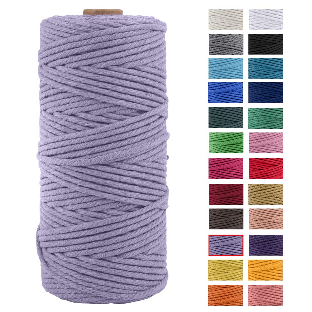 JeogYong Macrame Cord Thick Natural Cotton Cord Yarn Macrame Rope for Wall Hangings, Plant Hangers, DIY Crafts, Home Decorations, Gift Wrapping 3mm x 100m (Purple)