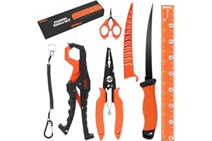 SHALL Fishing Tool Kit, Corrosion Resistant Fishing Gear and Equipment - Fishing Pliers, Fillet Knife, Fishing Scissors, Fish