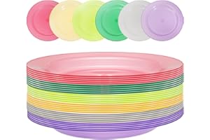 Cedilis 30 Pack Reusable Plastic Plates, 10 Inch Unbreakable Lightweight Dinner Plates, 6 Mixed Colours Round Plate for Parti