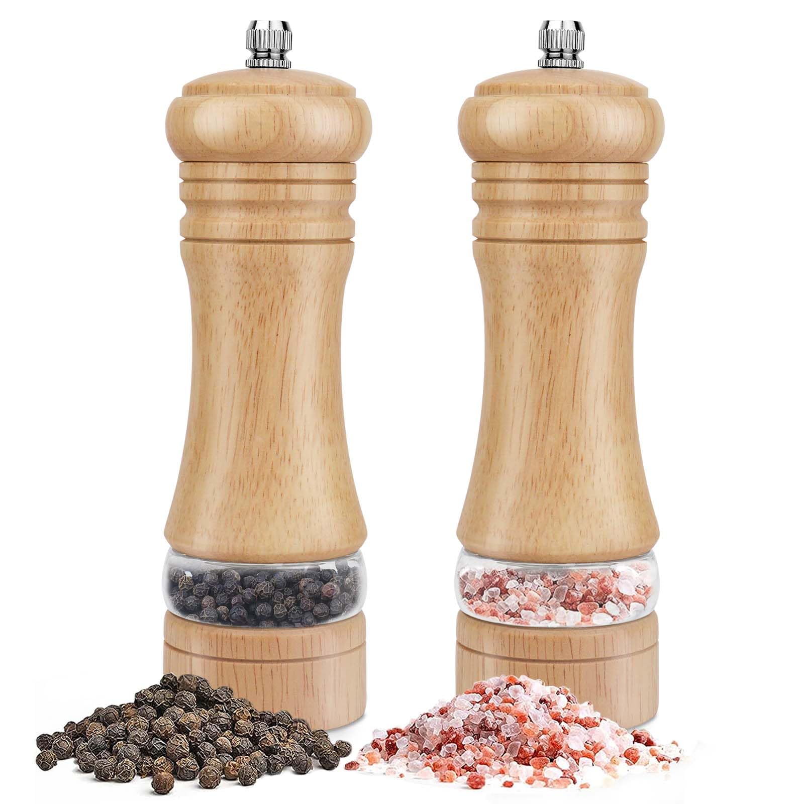 Salt and Pepper Grinder Set of 2, Wooden Salt and Pepper Mill with Adjustable Coarseness Ceramic Rotor & Acrylic Window, Manual Spice Grinders Refillable Salt Shaker for Sea Salt/Chili/Sesame,6.5 Inch — image 1