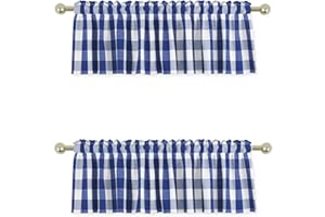 UPOPO 2 Pieces Valences Buffalo Check Kitchen Tier Curtains Classic Plaid Gingham Farmhouse Window Curtain Valance Living Room Bedroom Rod Pocket Navy Blue & White 56"x 16"