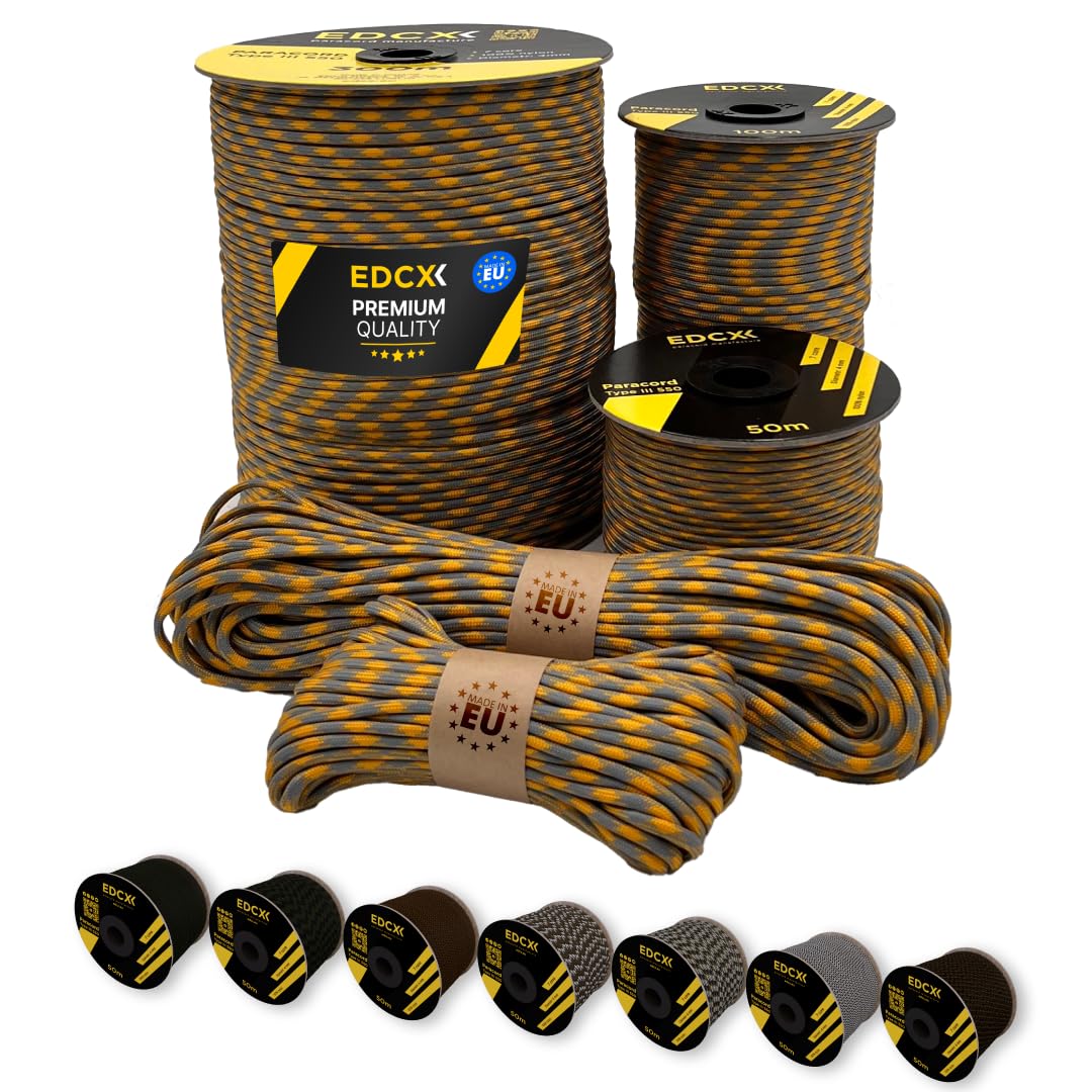 EdcX Paracord 4mm, 20+ Military Colors (15m, 30m, 50m, 100m, 300m) | Ideal for Camping, Survival, Outdoor, Crafting, DIY | 100% Nylon Rope 4mm | Tactical Cord 550 Type III (Huntin Season, 30 m) — image 1