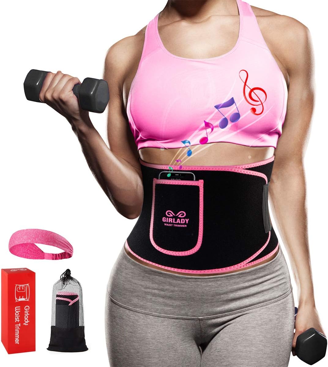 Stomach Sweat Band for Women - Sweat Waist Trimmer Belt Workout Waist Trainer Neoprene ab Wrap with Pocket