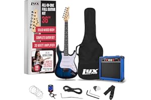 LyxPro 36 Inch Electric Guitar and Kit for Kids with 3/4 Size Beginner’s Guitar, Amp, Six Strings, Two Picks, Shoulder Strap, Digital Clip On Tuner, Cable and Soft Case Gig Bag - Blue