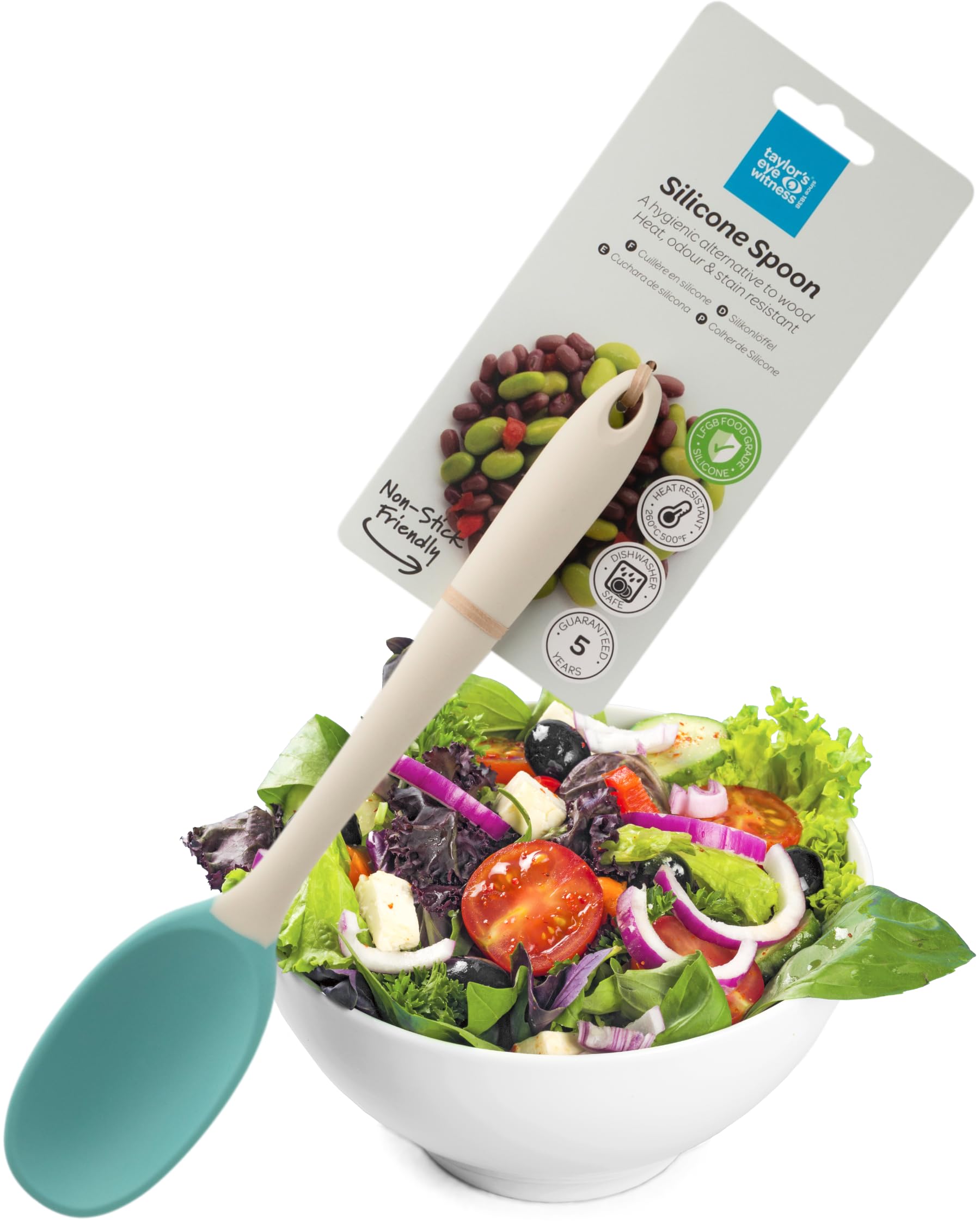 Taylors Eye Witness Large Silicone Buttermilk & Turquoise Stirring Spoon - Dishwasher Safe. For Non-Stick Pans. Hygienic Alternative To Wood. Odour, Stain, Heat Resistant(260°C/500°F) 5 Year Guarantee — image 1