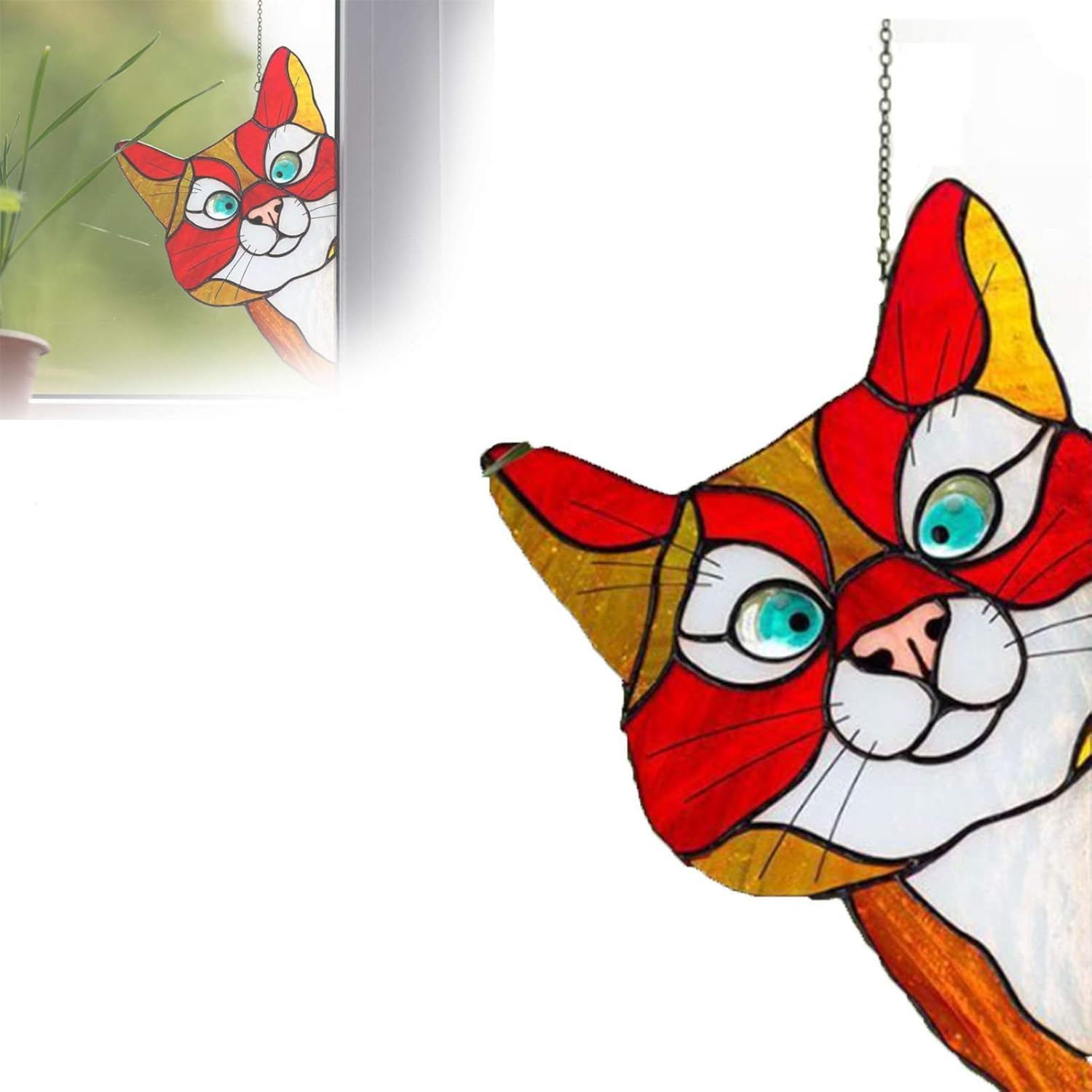 Yagerod Stained Glass Cat Window Hangings Peeking Cat Stained Glass