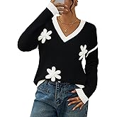 Viottiset Sweaters for Women Long Sleeve Oversized Pullovers Sweaters Soft Knit V Neck Tops Floral Clothes Fall Outfits