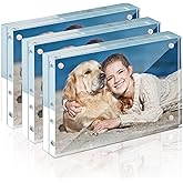 TWING 3 Pack 4 x 6 Acrylic Frame,Acrylic Picture Frames Horizontal Magnet Double Sided 4x6 Picture Frame,10+10MM Thick Clear Frameless Desktop Display Magnetic Block Photo Frame Gift Ideal
