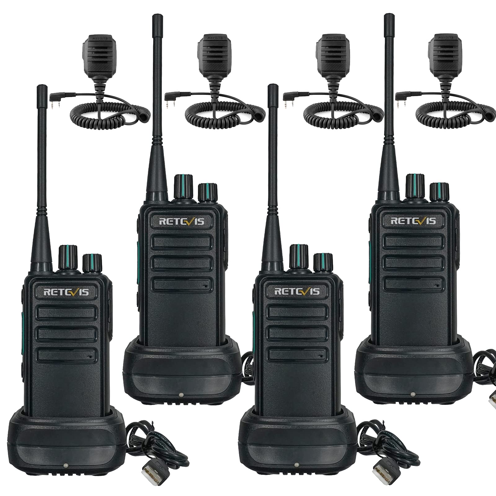 Retevis RB629 Walkie Talkies for adults, PMR446 Rechargeable Walkie Talkie with Speaker Microphone, Wireless Clone, VOX, Emergency Alarm, Sturdy, 2 Way Radio 4 Pack for Contractor (4 Pcs,Black)