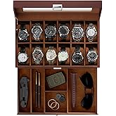 ProCase Watch Box, 12 Slot Mens Watch Case With Drawer, 2-Layer Watch Display Case With Glass Lid, Mens Jewelry Box Storage Holder Organizer, Birthday Valentine Gifts for Men -12Slot, Espresso