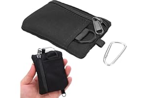SOONALL Small EDC Pouch, Mini Portable Gadget Organizer, Pocket Key Card Case, Utility Coin Purse with Carabiner, Smartphone Pouch Tool Bag(Black)