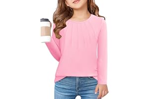 Arshiner Girls Pleated Long Sleeve Shirts Crewneck Casual Fashion Tops Blouse Tee