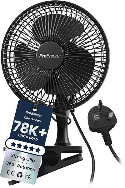 Pro Breeze 6 Inch Clip On Fan 2 Speeds Mains Powered 360° Rotation