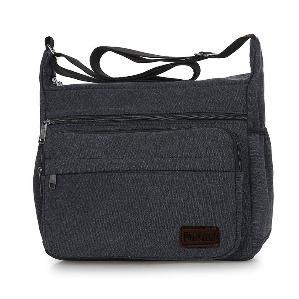 ASENVER ショルダーバッグ 斜め掛け 大容量 軽量 キャンバスショルダー メンズ IPAD収納可能 通勤 通学用 (ブラック)