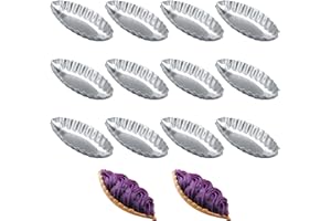 VEIREN 12 Pack Egg Tart Molds Creative Boat Shape Tart Pan Aluminium Alloy Non-Stick Cake Cookie Cupcake Pastry Pudding Muffi
