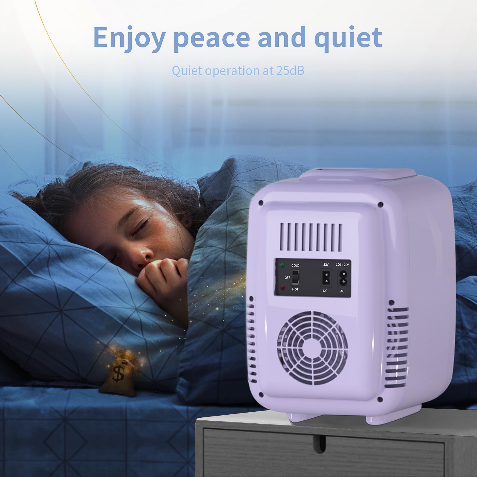 YASHE Mini Fridge, 4 Liter Makeup Fridge, 110V AC/ 12V DC Thermoelectric Cooler and Warmer Small Fridge for Bedroom, Drink, Dorm, Car, Purple