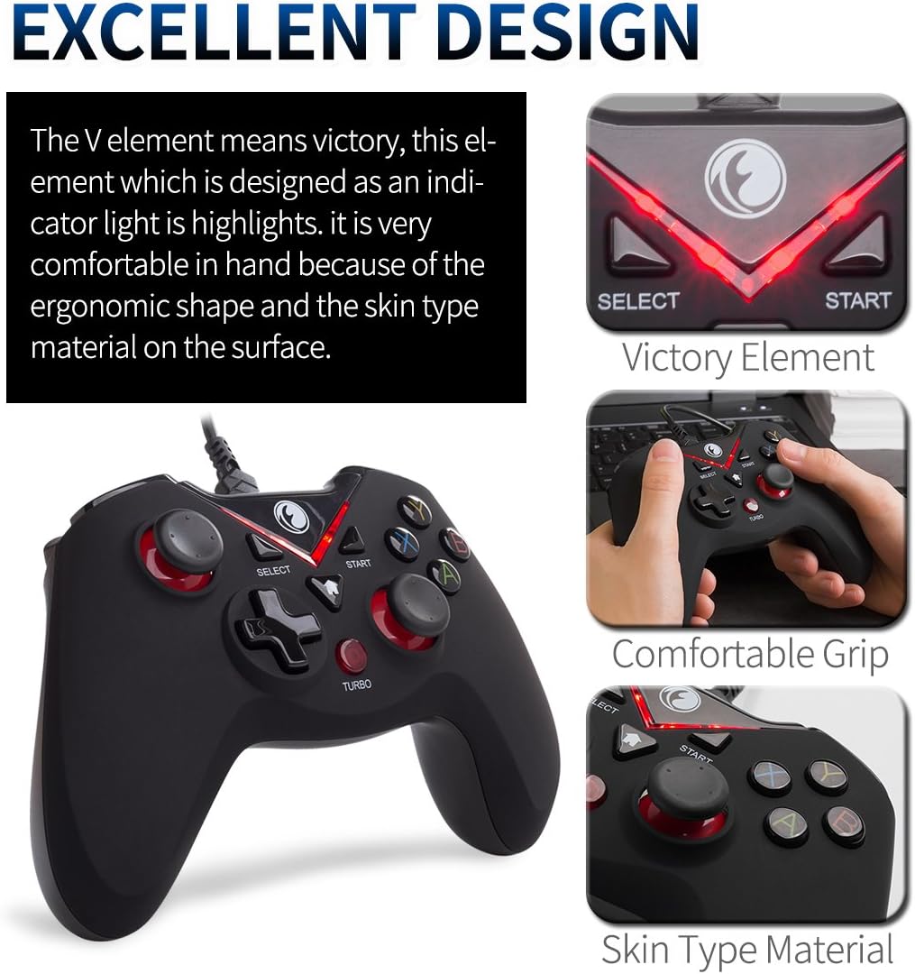 IFYOO-V108-Red V-one Wired USB Gaming Controller Gamepad Joystick for PC (Windows XP/7/8/10) & Steam & Android & PS3 - [Red]: Computers & Accessories