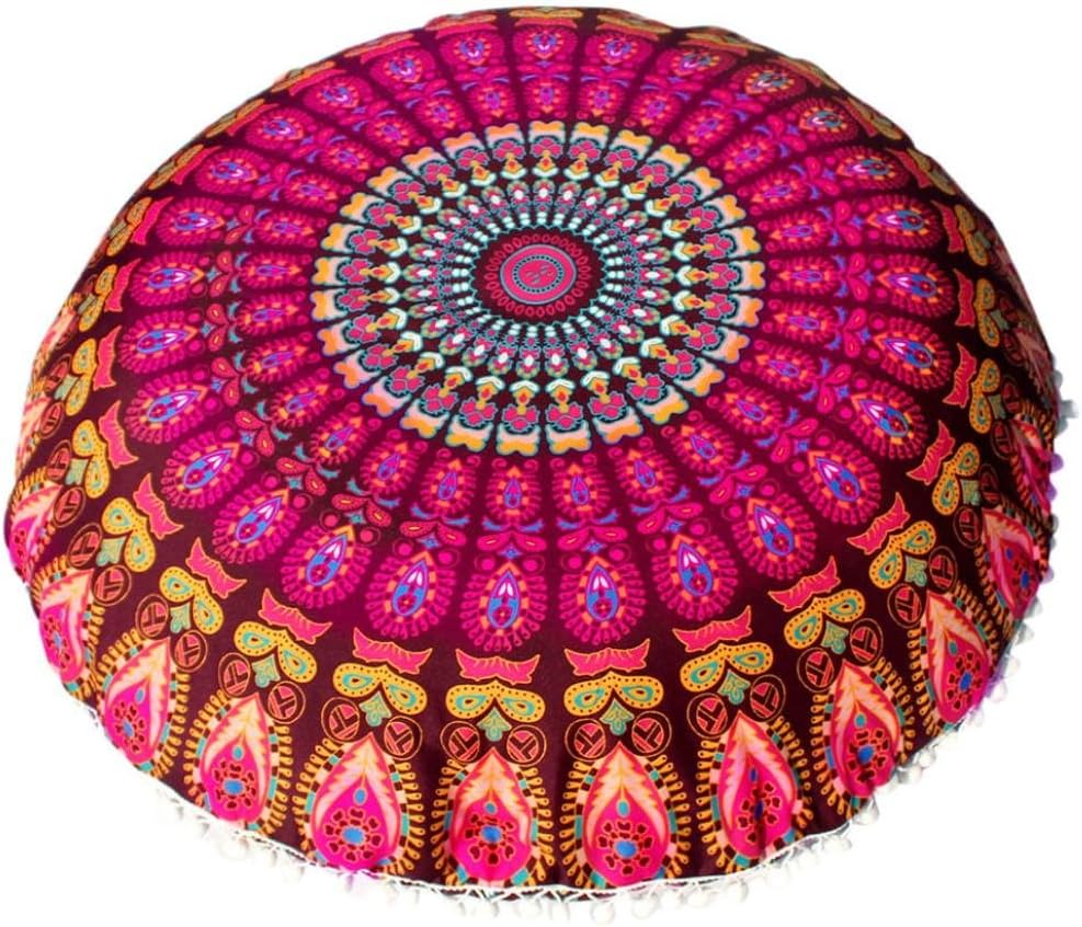 Feishe Large Mandala Pillow Case, Bohemian Meditation Pillow Covers Cushion Round Pillow Sham for Home, Office, Wedding, Party and Coffee Shop Decor (Yellow, 80cm x 80cm/31.5" x 31.5")
