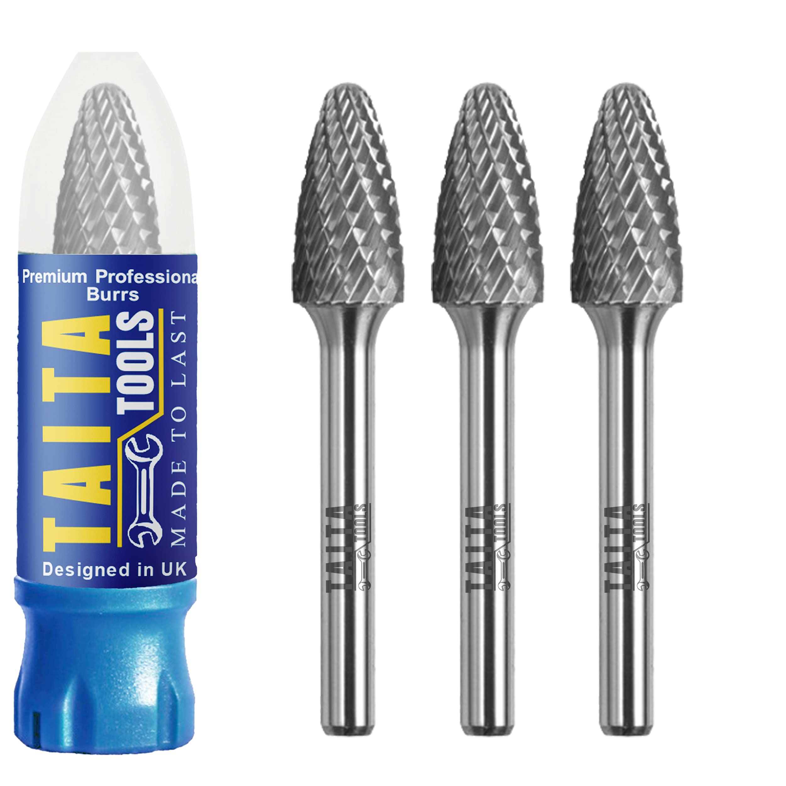 Carbide Burr 1/4" Shank, SF-3 Tungsten Double Cut Rotary Die Grinder Bits - Cutting Burrs for Milwaukee, Dewalt and Makita Die Grinder Accessories - Wood Carving Metal Working & Sturdy Storage Case