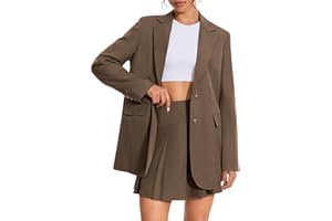 Casly Lamiit Women's 2 Piece Skirt Sets Business Casual Blazer Suit Mini Pleated Skorts Button Jackets Matching Outfits