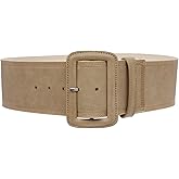 Women's 3" Wide High Waist Fashion Stitch Rectangular Leather Belt