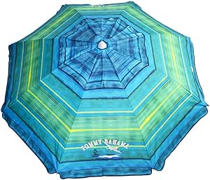 Tommy Bahama Sand Anchor 7 feet Beach Umbrella with Tilt and Telescoping Pole (Green/Blue Stripe)
