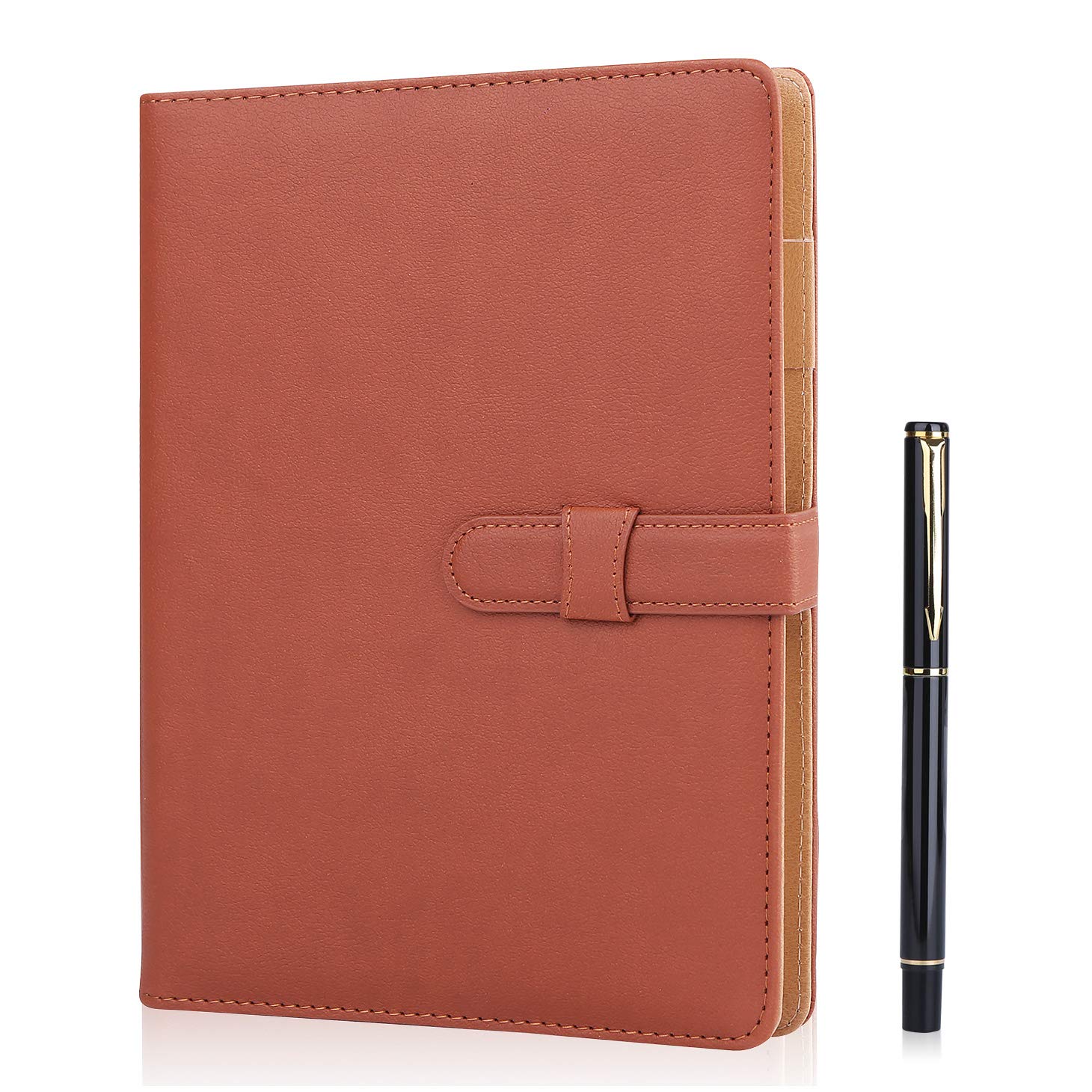 Minlna A5 Leather Notebook/Refillable Loose Leaf Business Notebook/Notepad,200 Thick Pages,Classic Lined with Pocket and Pen Holder,Can be Given as a Gift. (brown)