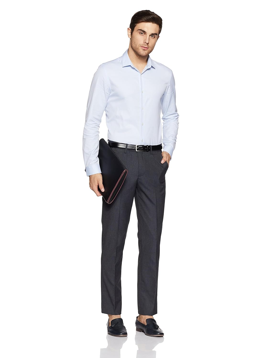 peter england men's slim fit synthetic formal trousers