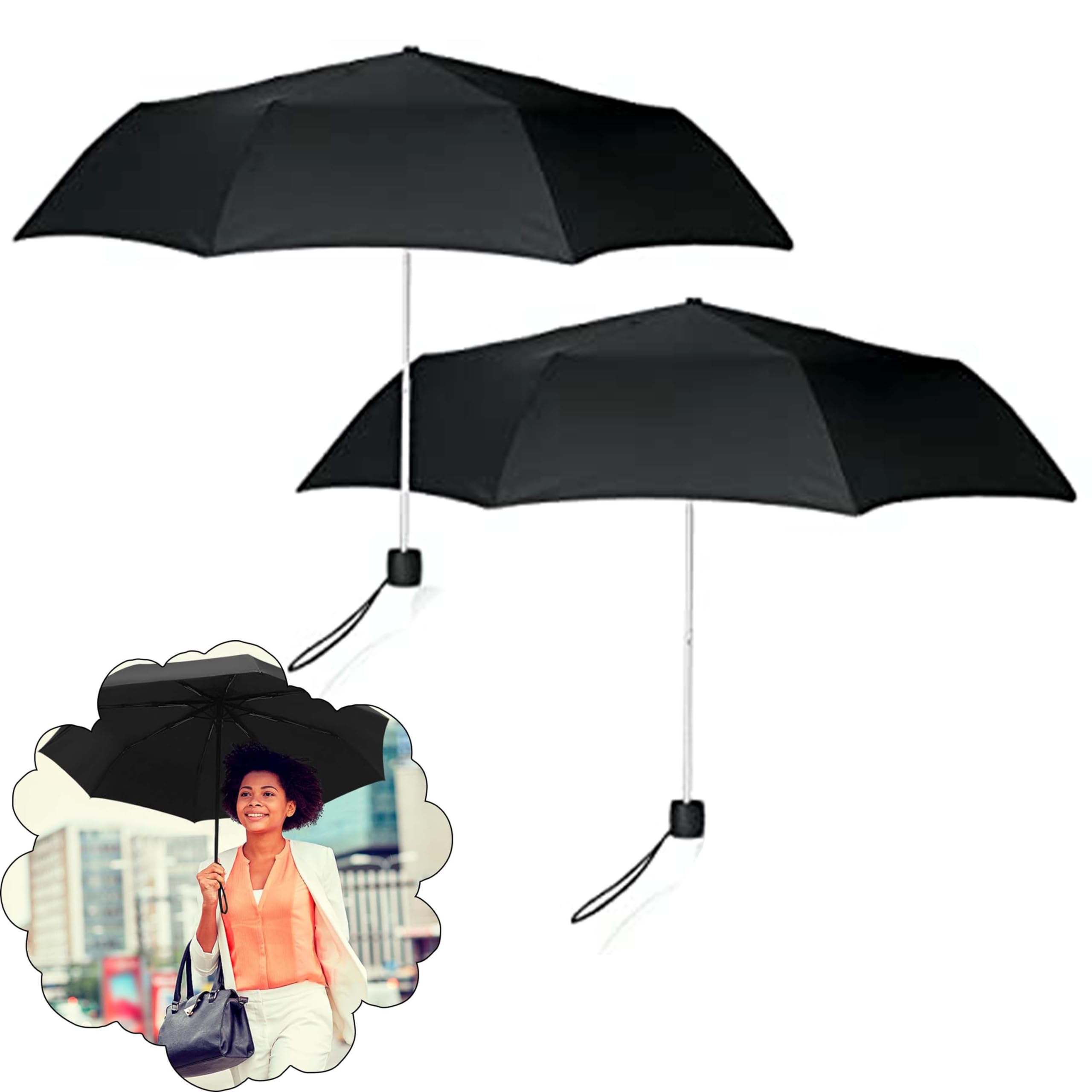 HOVUK Mini Black Compact Travel Folding Umbrella – UV Resistant, Windproof, Strong and Portable – Waterproof Umbrella for Men, Women, Kids Girls Boys– 95cm