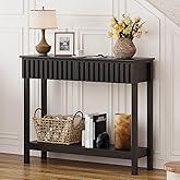 Trironsun Fluted Console Table with 2 Drawers Narrow Sofa Table with Open Storage Shelf Modern Behind Couch Tables Long Entryway Table for Foyer Hallway