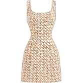 Floerns Women's Plaid Tweed Dress Sleeveless Square Neck Elegant Work Mini Dress
