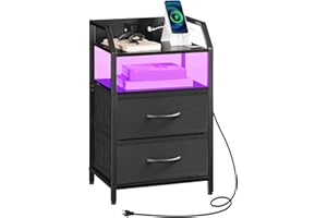 HOOBRO Nightstand with Charging Station, Bedside Table with 1 AC Outlet, 1 USB Port, and 1 Type-C Port, Night Stand with LED 
