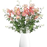 INSUNSIX Pink Delphinium Artificial Flowers, 7PCS Delphiniums Silk Flowers with Clematis Leaves Long Stem Larkspur Flowers Fake Flowers for Tall Vase Wedding Centerpieces Home Decor(Pink)