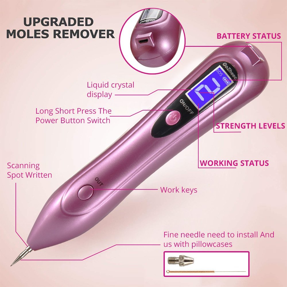 Mole Removal Pen, Protable Removal Tool Kit Adjustable 9 Strength Levels Beauty Pen for Body Facial Freckle Nevus Warts Age Spot Tattoo Remover-Black and RosePink (RosePink)