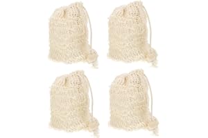 Mikinona Cotton Linen Exfoliating Soap Bag 4pcs Set Wooden Beads Mesh Pouch for Bath Shower Soap Saver