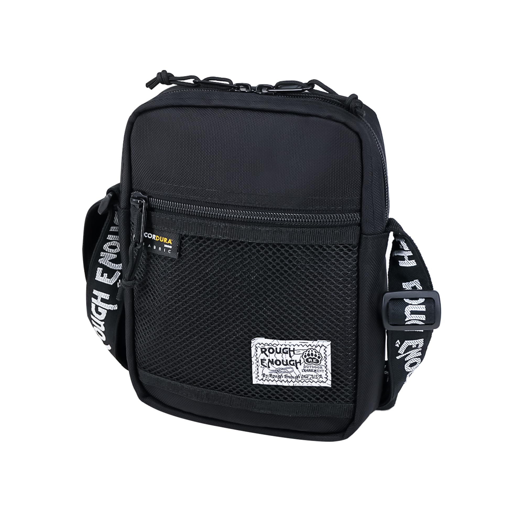 Rough Enough Black Small Crossbody Shoulder Bag for Women Men Boys Girls Travel, Black, 6 x 1.5 x 7.5 inch